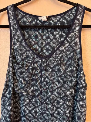 Converse Medium Navy Turquoise Blue Tile Geometric Henley Tank Top thumbnail 3