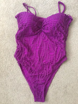 Matte Collection Fuchsia/Purple Cutout Overlay Swimsuit- Sz Lg- Nwot thumbnail 2