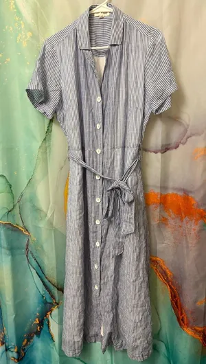 Cloth & Stone Blue Striped Button-Down Midi Dress Size: XS thumbnail 1