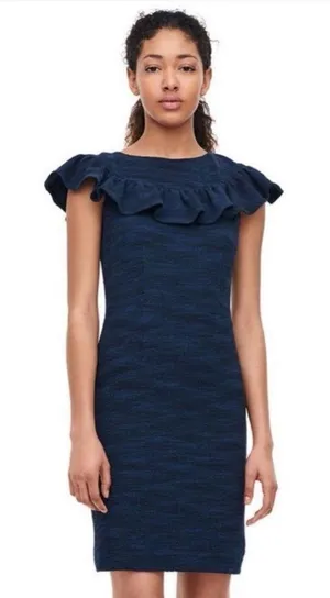 Rebecca Taylor Navy Blue Tweed Ruffle Sleeve Top Dress Women’s Size 4 thumbnail 1