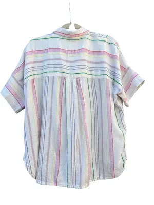 Madewell Women's Small Linen Blend Pastel Rainbow Stripe Button Up Shirt thumbnail 2