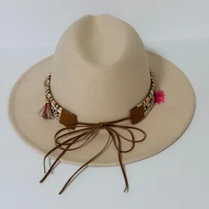 Boho Western Wool Fedora Rancher Hat with Tassels‎ Seashells Boho Festival thumbnail 6