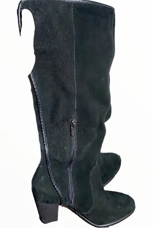 Vince Camuto Knee High Boots Suede Leather Heeled Boots Side Zip Black 8 NWOT thumbnail 1