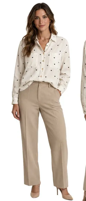 Abercrombie & Fitch Heart Print Boyfriend Button Up Shirt Women's Small Ivory thumbnail 1