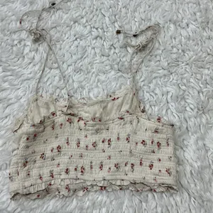 Free People Floral Smocked Crop Top Ivory Boho Tie Strap XS Cottagecore Tank thumbnail 4