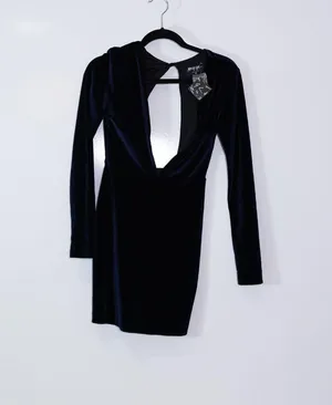 NEW Nasty Gal Velvet Velour Cut Out Long Sleeve Cocktail Party Mini Dress Blue thumbnail 1