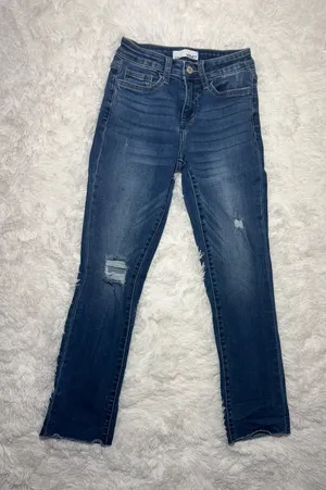 Vervet Denim High Rise Distressed Skinny Jeans Size 24 Raw Hem Blue Stretch thumbnail 1