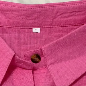Women's Long Sleeve Button Up Gauze Pink Tunic Top Size Large #260394 thumbnail 2
