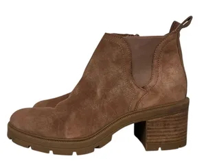 Lucky brand sz 9 brown summah heeled leather bootie boot ankle lug sole Chelsea thumbnail 1