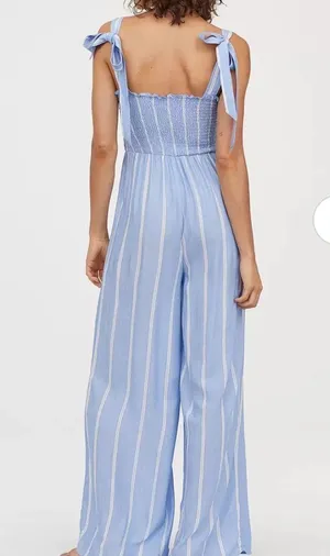 H&M Women Blue and White Striped Jumpsuit with smocking size 4 thumbnail 3