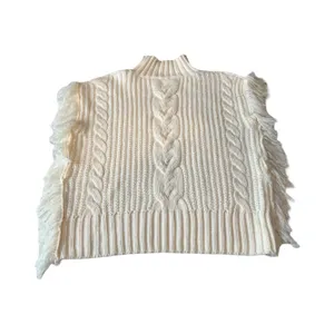 Sage The Label‎ Cream Cable Knit Fringe Trim Mock Neck Sweater Vest M thumbnail 5