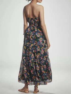 Anthropologie The Somerset Strapless Maxi Dress Bold Floral Blue Medium thumbnail 2