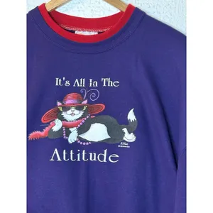 Vintage Cat decal "It's All In The Attitude" 80's 90's Morning-sun Women's Purpl thumbnail 2
