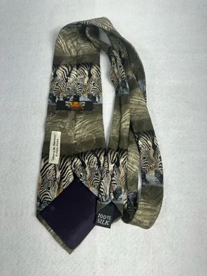 Endangered Species Mens Tie Silk Art Zebras At The Waterhole Necktie Vintage thumbnail 2
