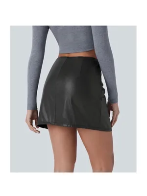 NWT Halara Softlyzero™ Faux Leather High Waisted Split Hem Skort- Size Medium thumbnail 3
