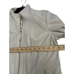 NWT Scully Beige 100% Leather Zip Front‎ Stand Up Collar Jacket Medium #WX13-15 thumbnail 6