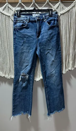 Boyfriend Jeans in Distressed Medium Blue Denim thumbnail 1