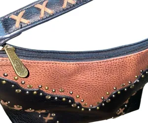 Justin Boots Western Conceal Carry Embroidered Studded Tote Bag Purse Black/Chestnut thumbnail 5