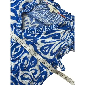 Umgee USA Blue‎ White Ikat Damask Ruffle Sleeve Midi Babydoll Dress Large B8620 thumbnail 7