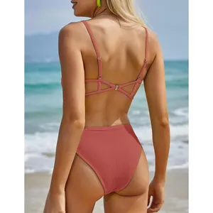 ZAFUL One-Piece Swimsuit Women's MEDIUM Ribbed Bathing Suits Open Back NEW! thumbnail 3
