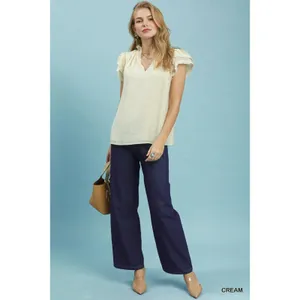 Umgee Lace Trim Ruffle‎ Top - Cream - Small thumbnail 4