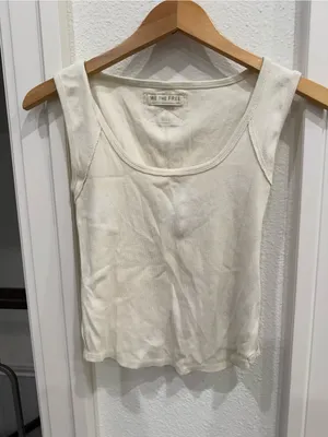 Free People We The Free Ivory Ribbed Scoop Neck Tank Top Medium thumbnail 2