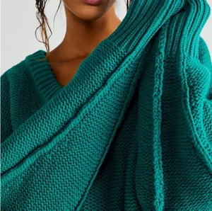 Free People Alli V Neck Sweater in Green size Small thumbnail 3
