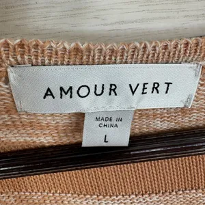 Amour Vert‎ Vivienne Striped Knit Sweater Dress Tan White Large Puff Sleeve Midi thumbnail 11