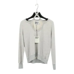 NWT Pam & Gela Rib Cross Neck Sweatshirt Heather Grey Pullover Top S thumbnail 2