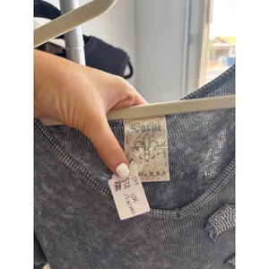 Y2K Rhinestone Cross Top Grey Acid Wash Vocal Grunge Gothic Ribbed Tee Shirt thumbnail 3