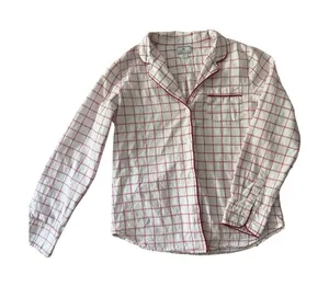 Petite Plume Women's Small Red Windowpane Cotton Pajama Top Button Front Sleep thumbnail 1