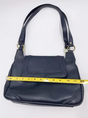 American Vintage Vintage Navy Blue Faux Leather Shoulder Bag Purse Double Handles Minimalist 90s thumbnail 9