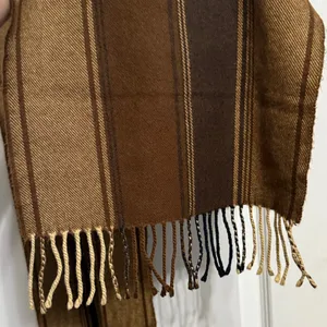 💙💖 100%‎ Cashmere Striped Brown Scarf Fringe Old Money Minimalist Winter thumbnail 3