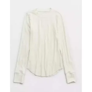Aerie Cream Essential Crewneck Layering T-Shirt Ribbed‎ XL thumbnail 3
