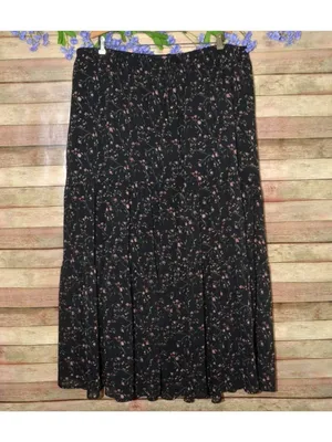 Boho Ava & Viv Chiffon Maxi Skirt 1X Plus Black Micro Ditsy Floral Tiered MINT thumbnail 5