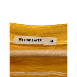 Marine Layer Womens Yellow White Striped Cotton Cinched Sleeve Blouse Top M thumbnail 6