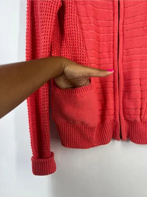 Sonoma Life + Style NWT Coral Open Knit Zip Cardigan Sweater L thumbnail 5
