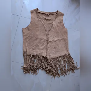Vest Gipsy brown suede sleeveless, V-neck fringe top women’s‎ XXL stretch light thumbnail 5