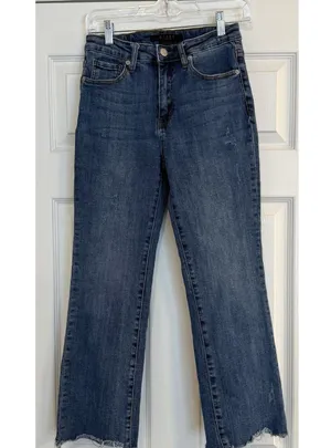 Risen Jeans Womens 27 (Sz 5) Blue Straight Leg Frayed Hem Crop RDP1207 Exc. Cond thumbnail 1