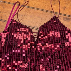 City Triangles Burgundy Sequin Lace Up Back Bodycon‎ Mini Dress Womens Size 0 thumbnail 3