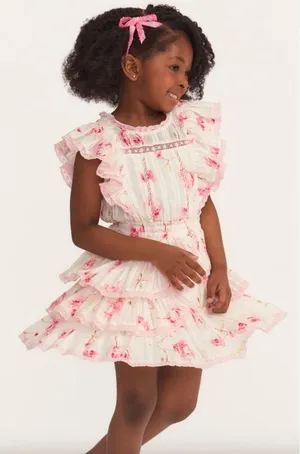 LoveShackFancy Decker Ruffle Mini Dress Cherry Soda Girls Size 5-6Y thumbnail 1