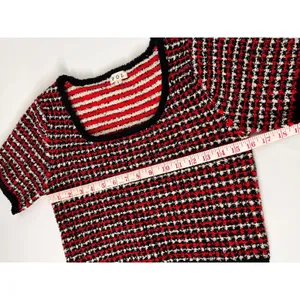 POL Fuzzy Striped Crop Sweater Top Red Black Cream Size Large thumbnail 7