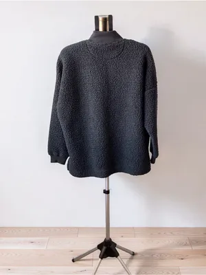 Aerie Charcoal Gray Fuzzy Sherpa Half-Zip Pullover Sweater - Size L Cozy thumbnail 4