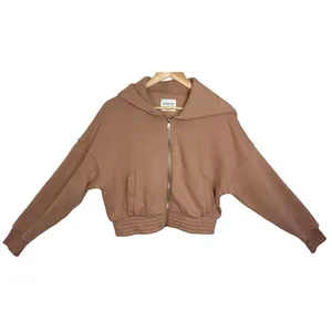 Abercrombie & Fitch Soft AF Essentials Brown Zip Up Long Sleeve Crop Hoodie Sz S thumbnail 2