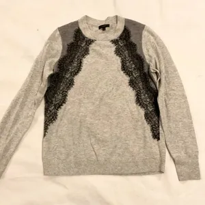 J.Crew wool gray and black lace front sweater szM bust39 thumbnail 1