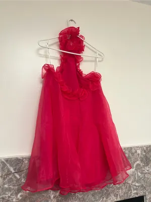 Lovers + Friends Capri Mini Dress Size S Hot Pink Halter Babydoll Organza Party thumbnail 5