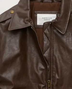 American Eagle Oversized Vegan Leather Bomber Jacket thumbnail 5
