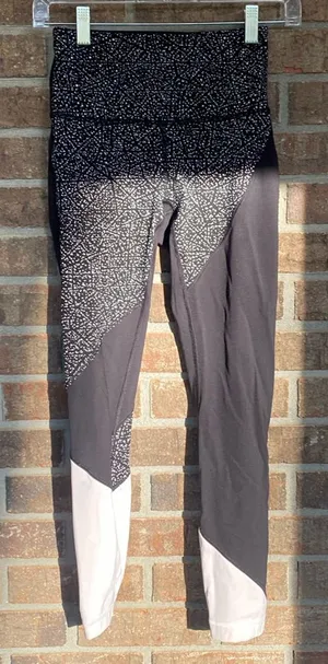 Lululemon Wunder Under Black Athletic Leggings Speckled Panels, White Colorblock thumbnail 1