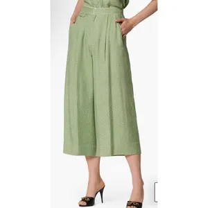 NWT $350 Equipment‎ Allete Crop Wide Leg Pants Size 0 Green Silk Viscose thumbnail 3