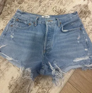 AGOLDE Light Blue Distressed Denim Shorts thumbnail 1